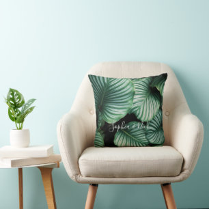 Coussin Conception de grande feuille élégante, votre nom o