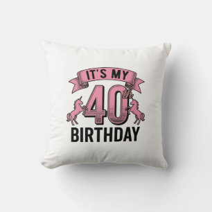 Coussin Conception de gravure vintage de licorne pour 40e 