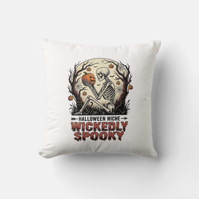 Coussin Conception de gravure vintage Halloween squelette  (Recto)