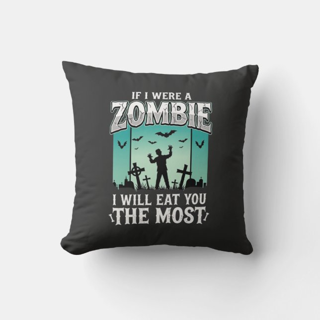 Coussin Conception de Halloween Je Mangerai Zombie_1 (Recto)