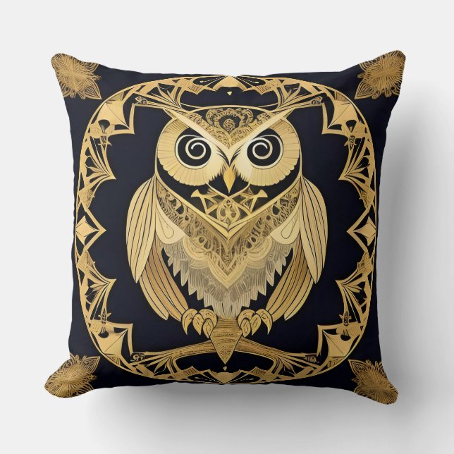 Coussin Conception de hibou doré esthétique – Symétrie orn (Recto)