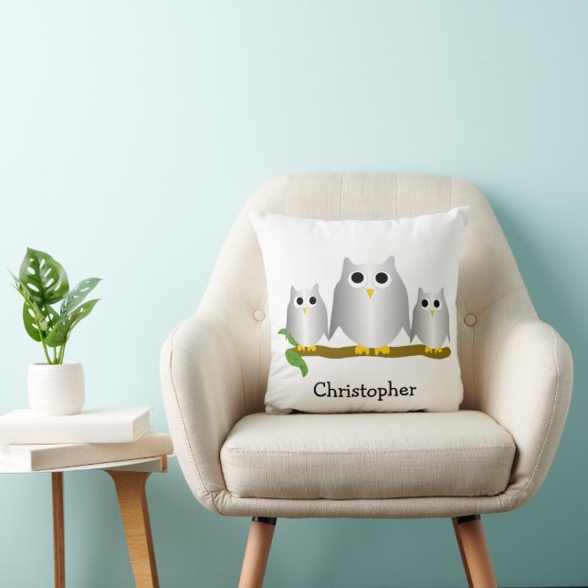 Coussin Conception de hiboux argentés personnalisés (Chaise)