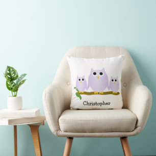 Coussin Conception de hiboux lilas personnalisés