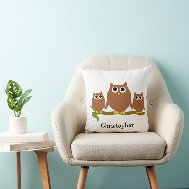 Coussin Conception de hiboux marron Personnalisé (Chaise)