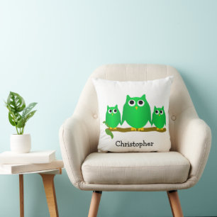 Coussin Conception de hiboux verts personnalisés