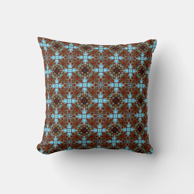 Coussin Conception de kaléidoscope, Bleu, Marron, Couleurs (Recto)