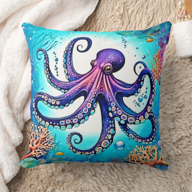 Coussin Conception de la lueur d'octopus corail (Couverture)