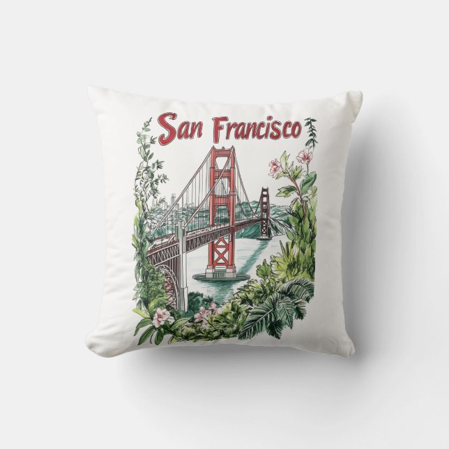 Coussin Conception de l'aquarelle du pont du Golden Gate d (Recto)