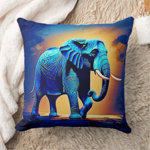 Coussin Conception de l'éléphant bleu lumineux