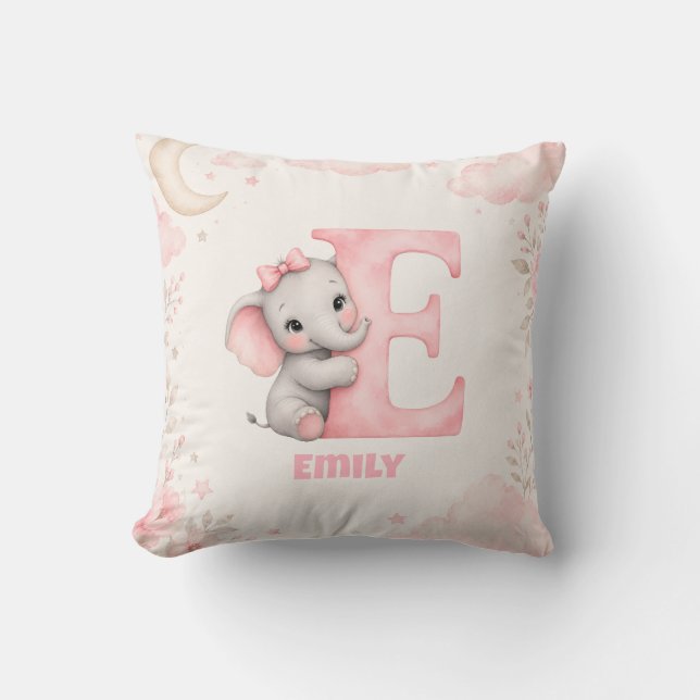 Coussin Conception de lettre E de bébé éléphant personnali (Recto)