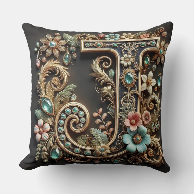Coussin Conception de lettre J décorative élégante (Recto)