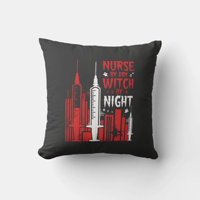 Coussin Conception de ligne d'horizon Halloween de sorcièr (Recto)