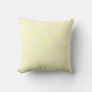Coussin Conception de lignes ondulées jaune pastel et blan