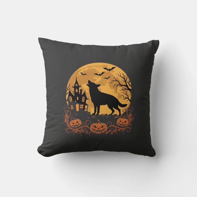 Coussin Conception de lune de Halloween de berger allemand (Recto)