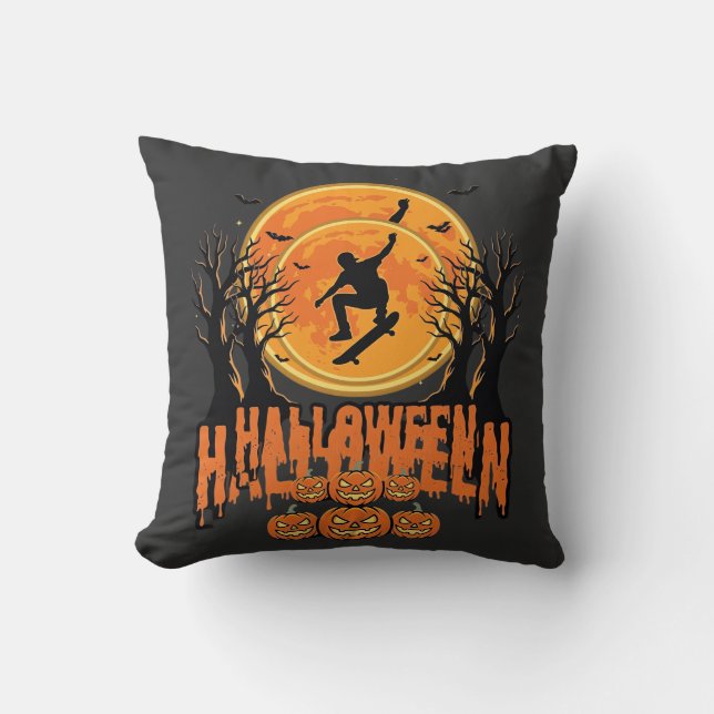 Coussin Conception de Lune de Skateboard d'Halloween Hallo (Recto)