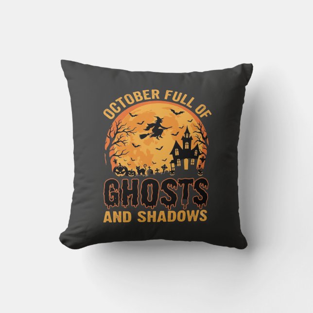 Coussin Conception de lune d'Halloween de fantômes et d'om (Recto)