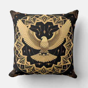 Coussin Conception de mandala d'aigle doré géométrique élé