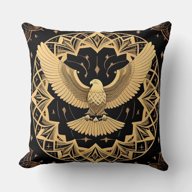 Coussin Conception de mandala d'aigle doré géométrique élé (Recto)