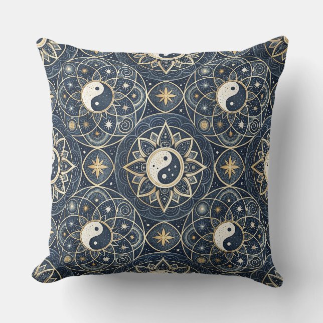 Coussin Conception de Mandala d'Harmonie Céleste Yin Yang (Recto)