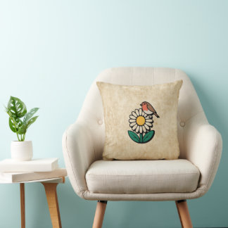 Coussin Conception de marguerite et d'oiseaux