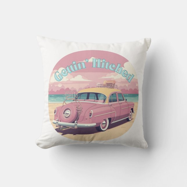 Coussin Conception de mariage | Voiture rétro féminine  (Recto)