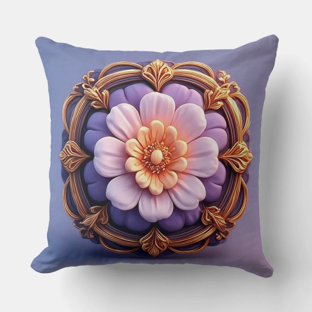 Coussin Conception de médaillon floral orné or (Recto)