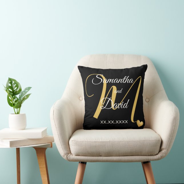 Coussin Conception de monogramme de mariage avec noms et d (Chaise)