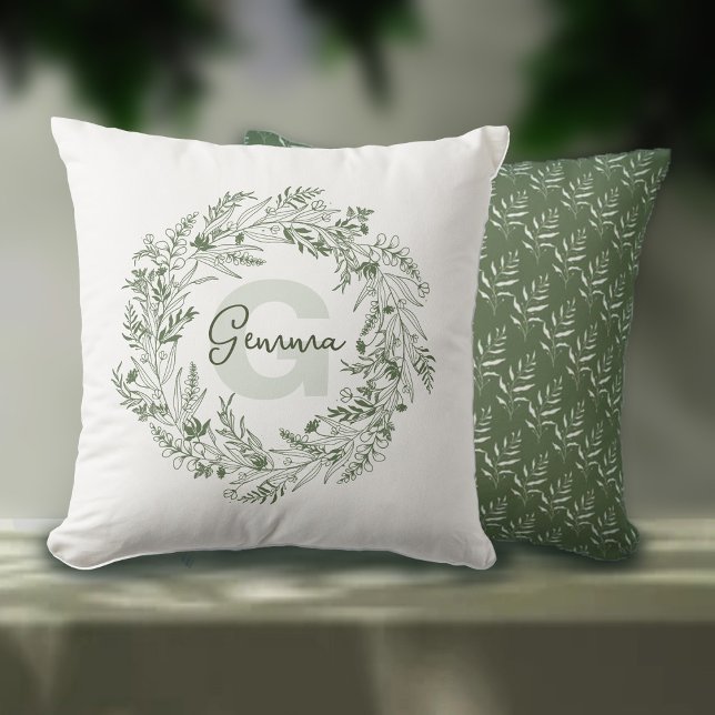 Coussin Conception de monogramme G vert botanique (Créateur téléchargé)
