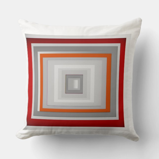 Coussin conception de motif carré Rouge, Gris, Blanc, Oran (Recto)
