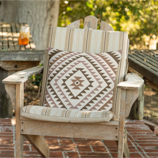 Coussin Conception de motif diamant aztéque Brun+Crème (Chaise)