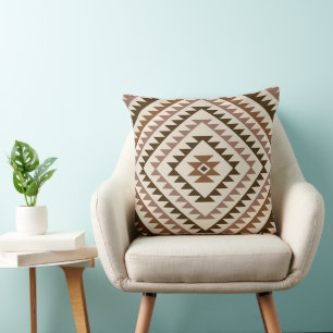 Coussin Conception de motif diamant aztéque marron+crème