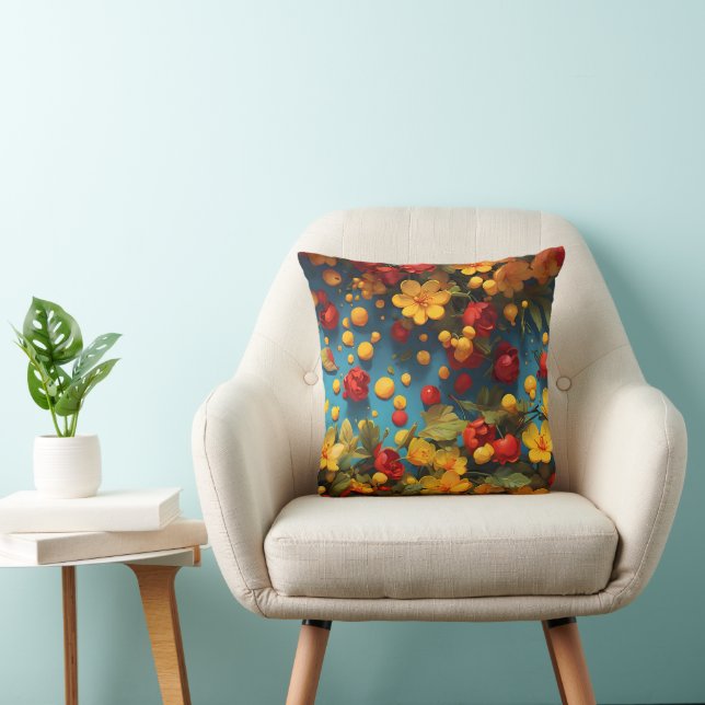 Coussin Conception de motif floral jaune et rouge vibrant (Chaise)