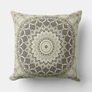 Coussin Conception de motif mandala beige et taupe