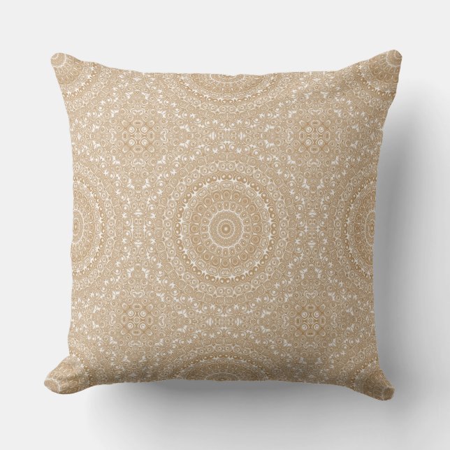 Coussin Conception de motif mandala marron chameau (Recto)