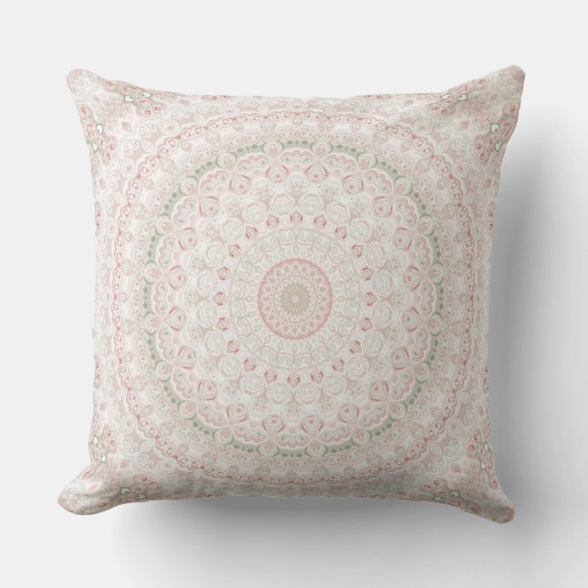 Coussin Conception de motif mandala rose et vert pastel (Recto)
