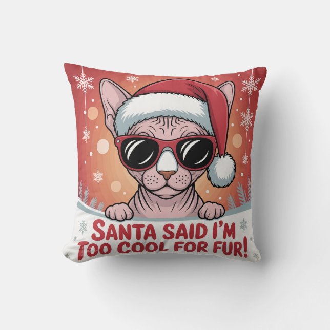 Coussin Conception de Noël de chat Sphynx cool Santa (Recto)