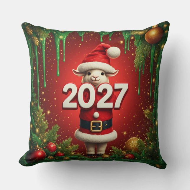 Coussin Conception de Noël de chèvre mignonne avec chapeau (Recto)