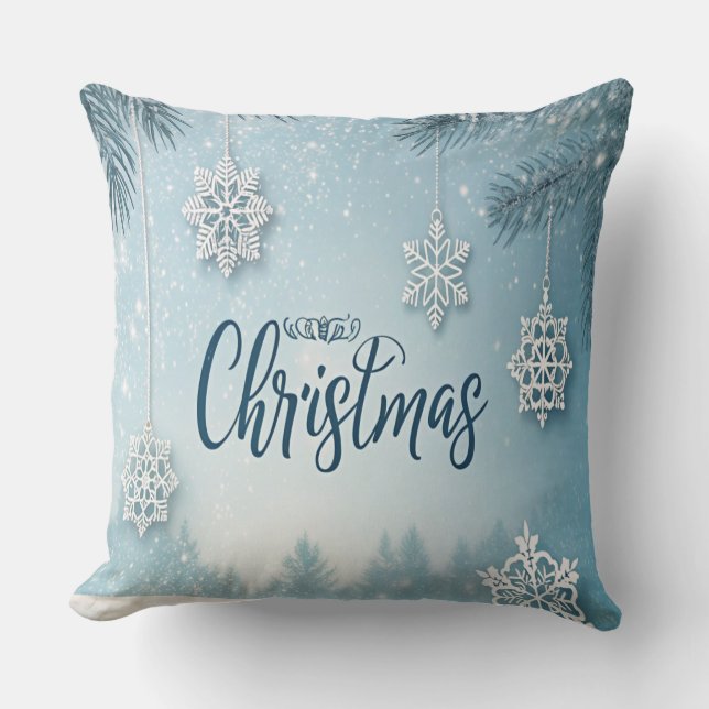 Coussin Conception de Noël en cristal de neige bleu doux e (Recto)