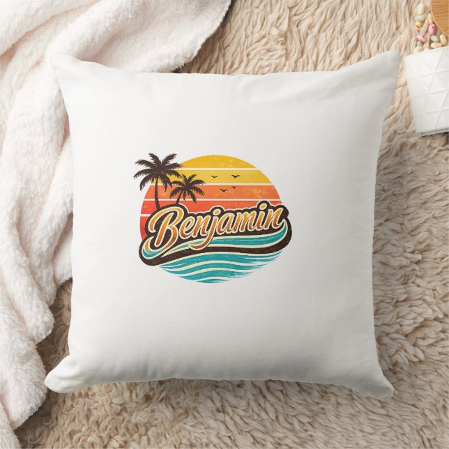 Coussin Conception de nom Coucher de soleil Rétro Benjamin (Couverture)