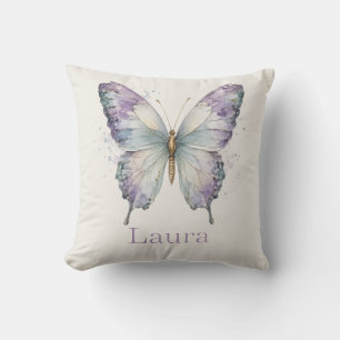 Coussin Conception de nom de papillon d'aquarelle personna