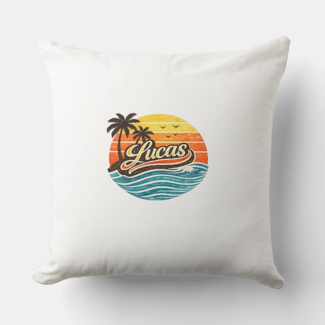 Coussin Conception de nom Lucas Retro Sunset (Recto)