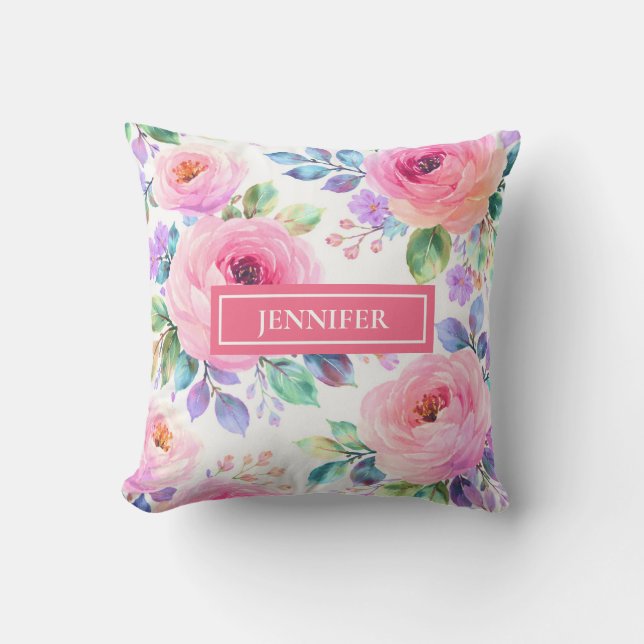 Coussin Conception de nom personnalisé florale boho lever  (Recto)