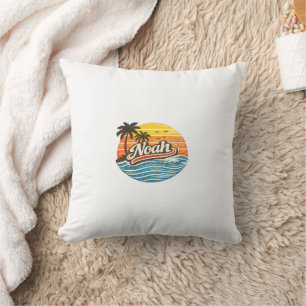 Coussin Conception de nom rétro coucher de soleil Noé