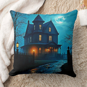 Coussin Conception de nuit au clair de lune bleu du manoir