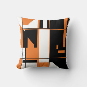 Coussin Conception de Patchwork en orange, noir blanc MCM 