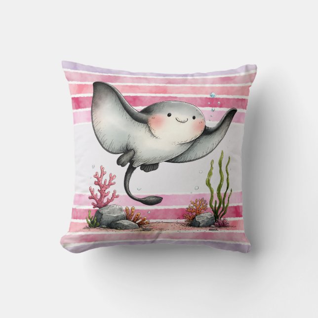 Coussin Conception de plage pour enfants de raie mignonne  (Recto)