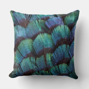 Coussin Conception de plume de faisan bleu-vert