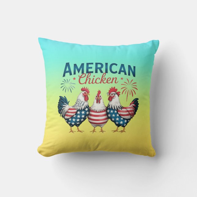 Coussin Conception de poulet américain patriotique du 4 ju (Recto)