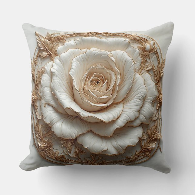 Coussin Conception de rose ornementale dorée (Recto)