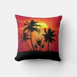 Coussin Conception de silhouette de palmiers au coucher du